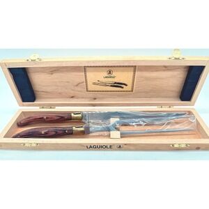 NEW Laguiole Kitchen L'Eclair 2 Piece Bee Logo Carving Set Wooden Handle w/ Box